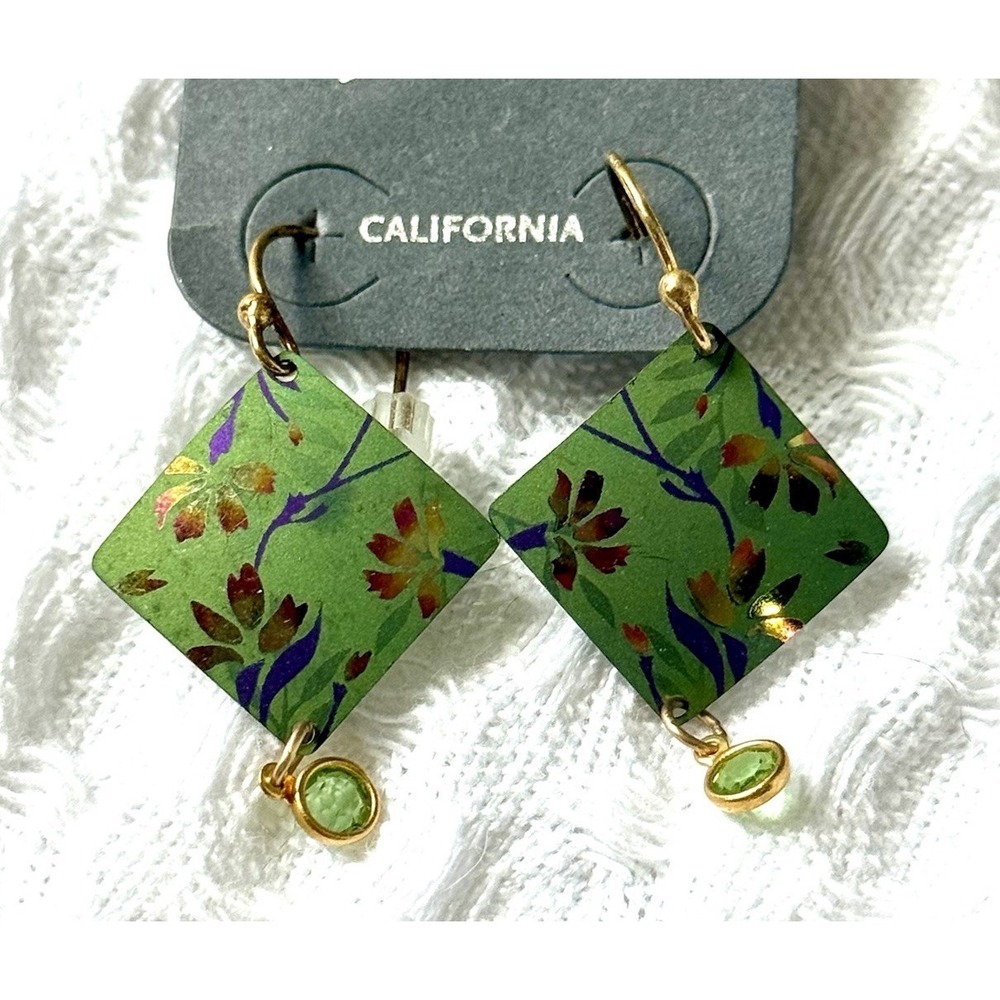 Holly Yashi Garden Sonnet Earrings Green Blue Red Handmade With Green Crystals